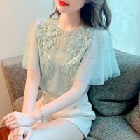 Polyester Women Short Sleeve Blouses slimming embroidered PC
