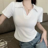 Spandex & Cotton Slim Women Short Sleeve T-Shirts Solid : PC