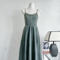 Denim Slim & High Waist Slip Dress backless & with pocket blue PC