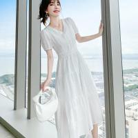 Polyester A-line & High Waist One-piece Dress white PC