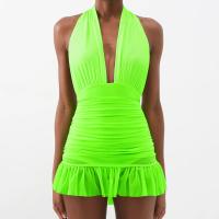 Polyester One-piece Swimsuit & two piece & skinny style Solid green Set