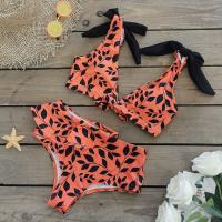 Polyester Bikini & two piece & skinny style printed leaf pattern Set