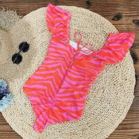 Polyester scallop One-piece Swimsuit & skinny style printed pink PC