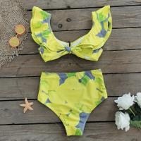 Polyester High Waist Tankinis Set backless & two piece printed yellow Set