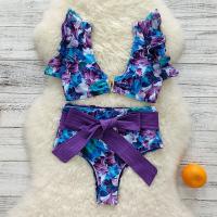 Spandex & Polyester scallop & High Waist Tankinis Set backless & two piece printed shivering mixed colors Set