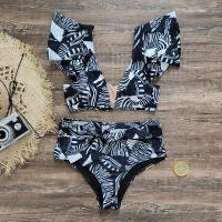Polyester High Waist Tankinis Set backless & two piece printed white and black Set