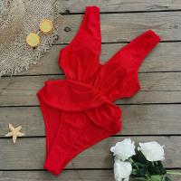 Polyester One-piece Swimsuit backless & skinny style Solid red PC