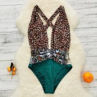 Polyester One-piece Swimsuit backless & skinny style printed leopard mixed colors PC