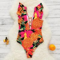 Polyester High Waist One-piece Swimsuit & skinny style printed PC