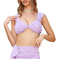 Polyester Crop Top Camisole deep V & breathable Solid purple PC