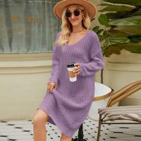 Acrylic long style Sweater Dress deep V & breathable stretchable Solid PC
