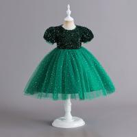 Sequin & Polyester Girl One-piece Dress Cute & with bowknot Polyester Solid PC