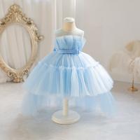 Gauze & Polyester Ball Gown Girl One-piece Dress & short front long back Hair Band Solid PC