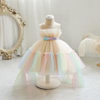 Gauze & Polyester Ball Gown Girl One-piece Dress & short front long back Solid champagne PC