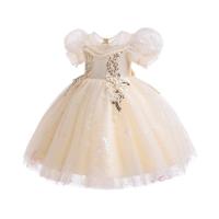 Sequin & Polyester Ball Gown Girl One-piece Dress Cute & large hem design Solid PC