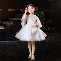 Sequin & Polyester Girl One-piece Dress see through look & large hem design  Solid white PC
