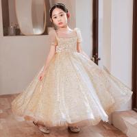 Polyester Ball Gown Girl One-piece Dress large hem design Solid champagne PC