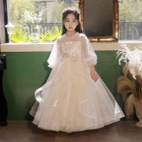 Polyester Ball Gown Girl One-piece Dress large hem design & short front long back Solid champagne PC