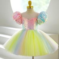 Sequin & Polyester Girl One-piece Dress Cute & breathable multi-colored PC