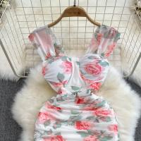 Polyester Waist-controlled Sexy Package Hip Dresses skinny style printed floral : PC