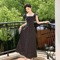Polyester Waist-controlled One-piece Dress printed dot black PC