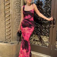 Polyester Slim Sexy Package Hip Dresses & off shoulder printed fuchsia PC