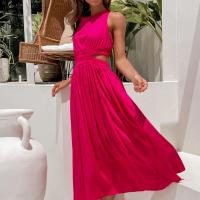 Polyester One-piece Dress slimming & hollow patchwork Solid fuchsia PC