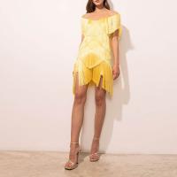 Polyester Tassels Backless Dress & above knee patchwork Solid yellow PC