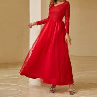 Polyester Long Evening Dress Lace red PC