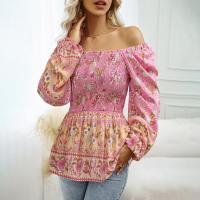 Viscose Fiber Waist-controlled Women Long Sleeve Blouses slimming printed floral PC