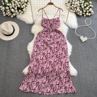 Polyester Waist-controlled Slip Dress backless pink PC