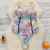 Polyester High Waist One-piece Swimsuit backless & skinny style printed mixed colors PC
