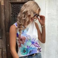Polyester Vrouwen Mouwloos T-shirt Afgedrukt Bloemen meer kleuren naar keuze stuk