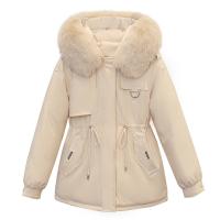 Polyester Women Parkas & with detachable hat & thick fleece & thermal Solid PC