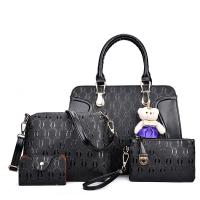 PU Leather Bag Suit with hanging ornament & large capacity & four piece & attached with hanging strap Solid PC