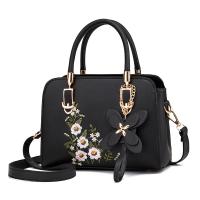 PU Leather hard-surface Handbag with hanging ornament & attached with hanging strap floral PC