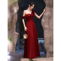 Polyethylene fiber-Ethylene Slim Long Evening Dress & One Shoulder patchwork Solid wine red PC