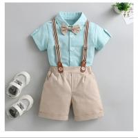 Cotton Boy Clothing Set & two piece suspender pant & top patchwork Others two different colored Set