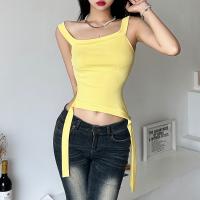 Polyester Slim Camisole midriff-baring & off shoulder patchwork Solid yellow PC