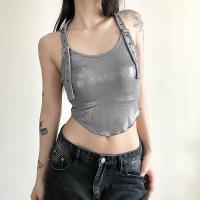 Polyester Waist-controlled & Slim Tank Top midriff-baring & backless & off shoulder patchwork Others silver PC