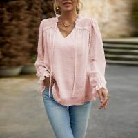 Polyester Soft Women Long Sleeve Blouses & loose jacquard Solid PC