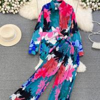 Polyester Women Casual Set & two piece & loose Long Trousers & top printed : Set