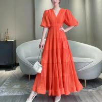 Polyester Slim & A-line & High Waist One-piece Dress large hem design patchwork Solid : PC