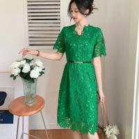 Lace Slim & A-line & High Waist One-piece Dress patchwork : PC