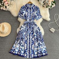 Poliestere Jednodílné šaty Stampato Květinové modrá a bílá kus