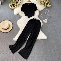 Polyester Crop Top Women Casual Set slimming & two piece Long Trousers & top Solid : Set