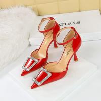 Patent Leather Stiletto High-Heeled Shoes hardwearing & with rhinestone Pair