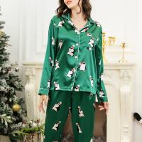 Polyester Frauen Pyjama Set, Hosen & Nach oben, Gedruckt, Cartoon, Grün,  Festgelegt