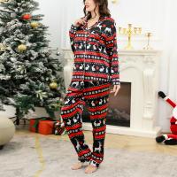 Polyester Women Pajama Set christmas design & two piece & loose Pants & top printed Deerlet red Set