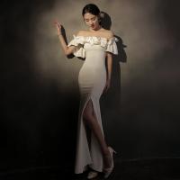 ポリエチレン繊維-エチレン ロングイブニングドレス パッチワーク 単色 白 一つ